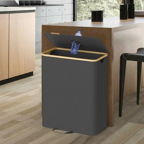 Caixote lixo para garrafas de 140 L, recipiente de reciclagem com tampa e saco interior 52,5 x 38,5 x 70,5 cm cinza-bege