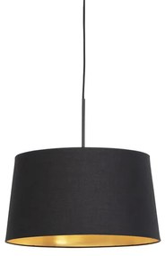 Candeeiro de suspensão com abajur de algodão preto e dourado 40 cm - Combi Clássico / Antigo
