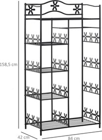 Guarda Roupa para adultos, roupeiro, guarda-roupa, vestidor, com várias opções de arrumação, 5 prateleiras, 84 x 42 x 159 cm, metal preto, 2 cortinas