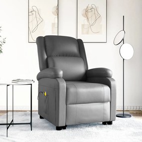 vidaXL Poltrona de massagens elevatória couro artificial cinzento