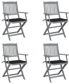 Cadeiras exterior dobráveis c/ almofadões 4 pcs acácia maciça