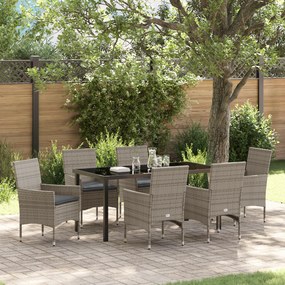 Conjunto de Jantar de 7 Peças vidaXL com Almofadas em Rattan Polipropileno Cinza