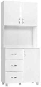 HOMCOM Armário de cozinha Armário de Armazenamento de Cozinha Armário Alto com 3 Gavetas 3 Portas 80x39,5x183,5cm Branco | Aosom Portugal