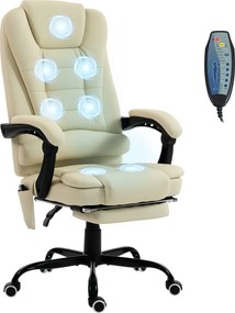 Cadeira de escritório com função de massagem, com altura ajustável, encosto reclinável e comando com fio, bege