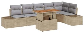 Conjunto de Jantar de Jardim com 7 Peças e Almofadas Bege, em Rattan S