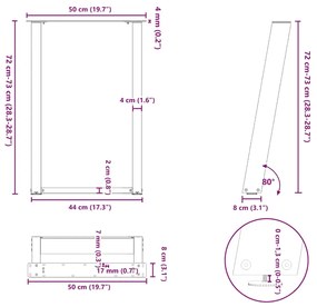 Pernas p/ mesa de jantar 2 pcs em forma de U 50x(72-73) cm aço