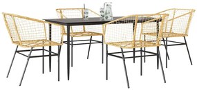 Conjunto jantar jardim 5 peças vidro vime PE castanho