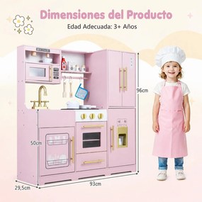 Cozinha Infantil de Brincar, 93 x 29,5 x 96 cm, Luzes e Sons Realistas, Rosa