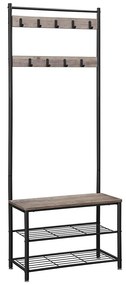 Cabideiro 3 em 1 com banco para sapatos e prateleiras | VASAGLE | 70 x 32,5 x 175 cm | branco|creme|preto | HSR41MB.