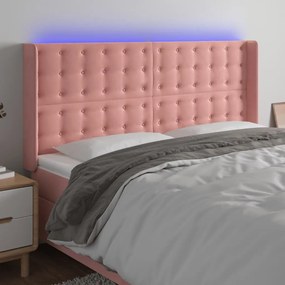 Cabeceira de cama c/ luzes LED veludo 163x16x118/128 cm rosa