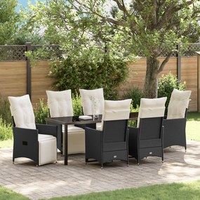 vidaXL Conjunto de Jantar de Jardim com Almofadas 7 Peças Preto Polirattan