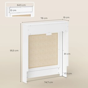 Cobertura para Radiador com Porta Rebatível e Vime Proteção Radiador de MDF 78x19x95,5 cm com Compartimento Desenho Boémio Branco