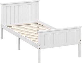 HOMCOM Cama de Casal com arrumação 100x210 cm em Pinho Maciço com Estrado de Ripas Branco | Aosom Portugal
