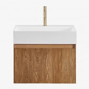 Conjunto De Móvel De Casa De Banho Suspenso Em Madeira Com Lavatório Integrado Aldeia Castanho Fresno & Sem Espelho & Dourado - Sklum