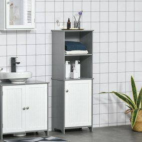 kleanklin Armário para Casa de Banho com Prateleiras 1 Armário com Prateleira Interior Ajustável Móvel Auxiliar de Armazenamento para Sala de Estar Cozinha 40x30x117cm Cinza e Branco