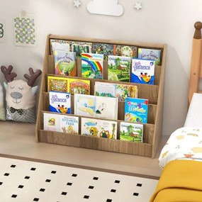 Estante infantil 91 x 38 x 76,5 cm de 5 níveis com pequeno porta-revistas para quarto infantil, sala de estar ou creche Natural