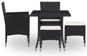 5 pcs conjunto jantar p/ exterior vime PE e vidro preto
