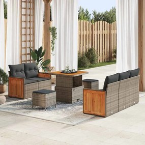 vidaXL Conjunto de Sofá de Jardim de 8 Peças com Almofadas em Cinza Vime Sintético e Acácia