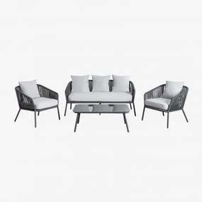 Conjunto De Jardim Com Sofá De 2 Lugares, 2 Poltronas Em Corda Trançada E Mesas De Centro Arhiza Cinza Grafito - Sklum