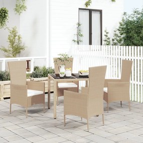 vidaXL 5 pcs conjunto de jantar p/ jardim com almofadões vime PE bege