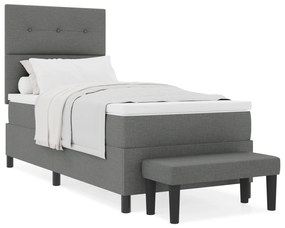 Cama Box Spring com Colchão e Banco Cinza Escuro 80x200 cm Tecido