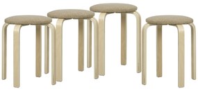 HOMCOM Conjunto de 4 Bancos Empilháveis Redondos Bancos Baixos de Cozinha com Assento Acolchoado Ø40x45 cm Caqui e Madeira | Aosom Portugal