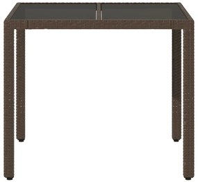 Mesa de jardim com tampo de vidro 90x90x75 cm vime PE castanho