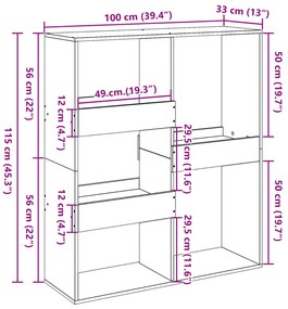 Estante/divisória 100x33x115 cm cor cinzento sonoma