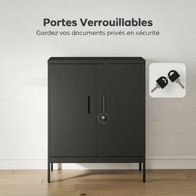 Armário de escritório metálico, 80 x 40 x 100 cm, móvel de arrumação, fechadura, 2 portas e 2 prateleiras ajustáveis, preto