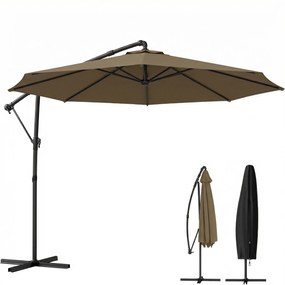 Guarda-sol redondo com haste lateral de 3 m, guarda-sol de jardim inclinável com capa de proteção, poliéster com proteção UV UPF50+, cor cáqui