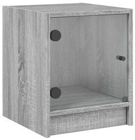 Mesa cabeceira c/ portas vidro 2 pcs 35x37x42cm cinzento sonoma