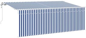 Toldo Retrátil Manual Azul e Branco 400 x 200 cm Metal &amp; Tecido