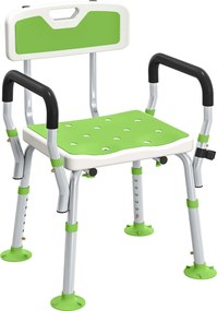 Banco de duche, cadeira de duche ergonómica, altura ajustável, pés antiderrapantes, 56,5 x 53,5 x 87 cm, branco e verde