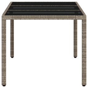 Mesa de jardim c/ tampo vidro 150x90x75 cm vime PE cinza-claro
