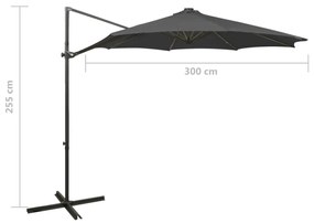 Guarda-sol jardim cantilever c/ poste/luzes LED 300cm antracite