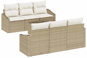 Conjunto de Sofá de Jardim de 7 Peças com Almofadas Bege Rattan Poliés