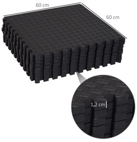 HOMCOM Tapete Puzzle de Ginástica 60x60x1,2cm Tapete Protetor de Chão de Borracha EVA de 2,16m² para Fitness Academia Pilates Preto
