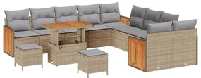 Conjunto de Sofá de Jardim vidaXL de 13 Peças com Almofadas Bege Vime