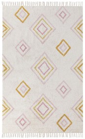 Tapete com padrão geométrico em algodão branco creme 140 x 200 cm LASHE Beliani
