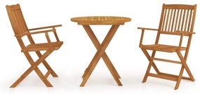 3 pcs conjunto jantar dobrável p/ jardim madeira acácia maciça