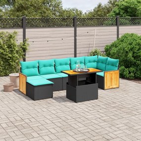 vidaXL 8 pcs conjunto de sofás p/ jardim c/ almofadões vime PE preto