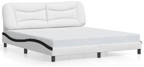 Estrutura cama c/ luzes LED 180x200cm couro artif. branco/preto