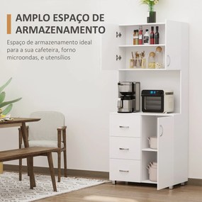 HOMCOM Armário de Armazenamento de Cozinha Armário Alto com 3 Gavetas 3 Portas e Prateleiras Interiores Ajustáveis móvel Auxiliar para Sala de Jantar Sala de Estar 80x39,5x183,5cm Branco