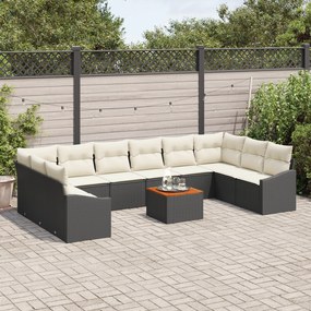 Conjunto de Sofá de Jardim de 11 Peças com Almofadas Preto Vime Sintét