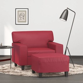 Poltrona com apoio de pés 60 cm couro artificial vermelho tinto