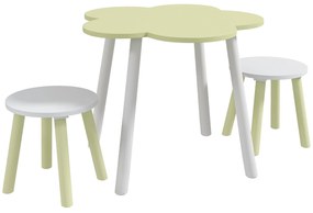 ZONEKIZ Conjunto Mesa Cadeiras Crianças 2-5 Anos Mesa Ø59x50 cm Cadeiras Ø28x26 cm Estilo Moderno Design Atraente Verde Pastel Branco | Aosom Portugal