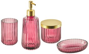 Conjunto de 4 acessórios de casa de banho em vidro rosa fucsia e dourado CARDENA Beliani