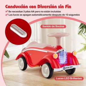 Andarilho montar carro clássico deslizante com volante, buzina, luz LED e espaço de armazenamento sob o assento para crianças de 19 a 36 meses Vermelh
