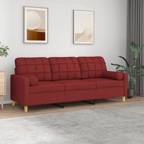 vidaXL Sofá 3 lug. c/ almofadas/almofadões 180cm tecido vermelho tinto