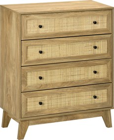 HOMCOM Cómoda com 4 Gavetas Cómoda de Madeira com Gavetas de Vime e Pés Elevados 80x35x95cm Madeira | Aosom Portugal